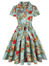 Load image into Gallery viewer, 1960S Green Portrait Painting Swing Vintage Dress With Belt