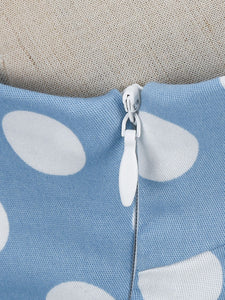 Blue And White Polka Dots Vintage Halter 1950S Dress With Belt