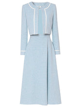 Load image into Gallery viewer, 2PS Lake Blue Long Sleeve Coat With Swing Skirt Suit