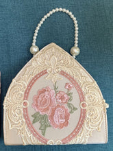 Load image into Gallery viewer, 1950S Embroidered Rose Vintage Pearl Handbag Satin Banquet Bag