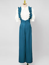 Load image into Gallery viewer, 2PS Vintage Top And Blue Ruffles Pant Suit