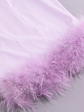 Load image into Gallery viewer, Purple Spaghetti Strap Satin Feather Hem Bodycon Dress Sexy Gown Party Dress