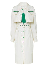 Load image into Gallery viewer, 3PS White Turn-down Collar Long Sleeve Coat With White Skirt Suits