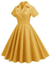 Load image into Gallery viewer, Why Women Kill Beth Ann Sytle 1960s Turn Collar Stripe Swing Dress