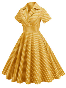 Why Women Kill Beth Ann Sytle 1960s Turn Collar Stripe Swing Dress
