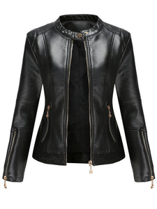 Light Green Long Sleeve PU Leather Motorcycle Jacket For Women