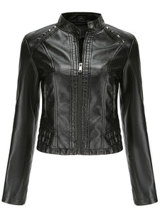 Cool Girl Coat Long Sleeve PU Leather Motorcycle Jacket