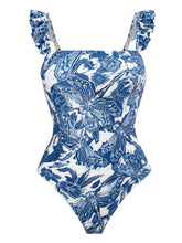 Load image into Gallery viewer, Floral Print Retro Style Strap One Piece With Bathing Suit Wrap Skirt