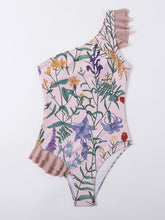 Load image into Gallery viewer, Pink Floral Print Retro Style Ruffles One Piece With Bathing Suit Wrap Skirt