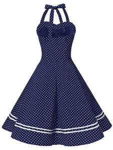1950S Polka Dots Halter Sailor Style Dress 