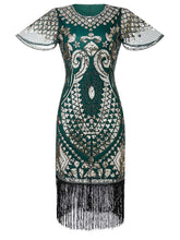 Load image into Gallery viewer, 6 Colors Short Sleeve 1920s Sequined Flapper Dress