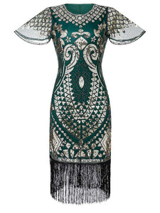 6 Colors Short Sleeve 1920s Sequined Flapper Dress