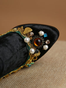 10CM Luxury Velvet Chunky High Heel Bootie Vintage Shoes