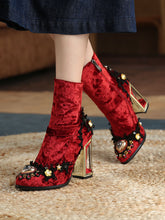 Load image into Gallery viewer, 10CM Lace Chunky High Heel Bootie Vintage Shoes