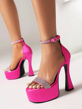 Load image into Gallery viewer, 14CM High Heel Fuchsia Piont Toe Platform Mary Jane Sandals