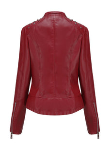 Rivet Long Sleeve PU Leather Motorcycle Jacket
