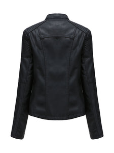 Women‘s Leather Jacket Weave Long Sleeve Winter Coat