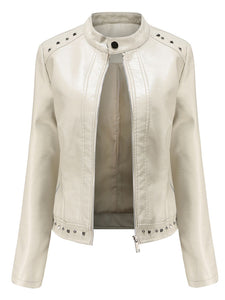 Rivet Long Sleeve PU Leather Motorcycle Jacket