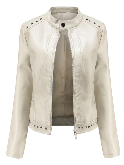 Rivet Long Sleeve PU Leather Motorcycle Jacket