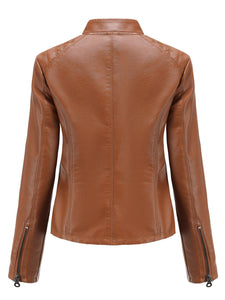 Pink Long Sleeve PU Leather Motorcycle Jacket For Women