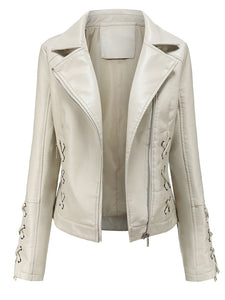 Black Weave Long Sleeve PU Leather Motorcycle Jacket