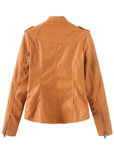 Load image into Gallery viewer, Brown Long Sleeve PU Leather Soft Jacket For Women