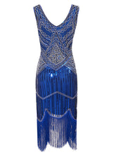 Load image into Gallery viewer, 2 Colors 1920s V Neck Sequined Flapper Dress