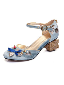 5CM Luxury Velvet Chunky Heels Artist Cube Heel Retro Shoes