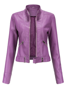 Crop Coat Long Sleeve PU Leather Motorcycle Jacket
