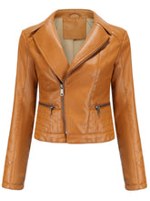 Load image into Gallery viewer, Crop Coat Long Sleeve PU Leather Motorcycle Jacket For Women