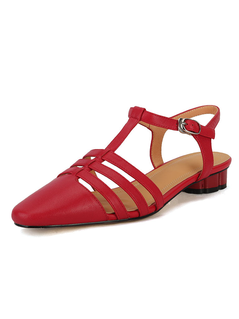 Women's Flats Sandals Round Toe Hollow Belt Leather Vintage Shoes