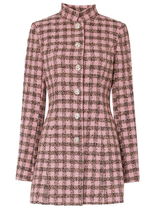Plaid Stand Collar Houndstooth Tweed 1940S Coat