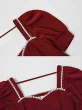 Load image into Gallery viewer, Red Pearl Square Collar Puff Sleeve A Line Vintage Party Dress