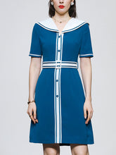 Load image into Gallery viewer, Navy Style Big Collar Salior 1950S Vintage Dress