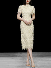 Load image into Gallery viewer, Green Heavy Lace Fabric Embroidered Tassel 1940S Vintage Dress