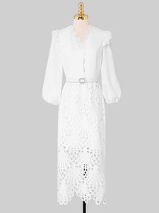 Green V Neck  3/4 Sleeve Lace 1960S Dress