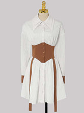 Load image into Gallery viewer, Pink Turn-Down Collar  Retro Corset Shirt Dress With Long Sleeve