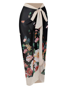 Black Floral Wrap Skirt