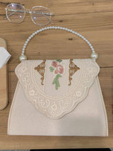 Load image into Gallery viewer, 1950S Blue Embroidered Rose Vintage Pearl Handbag Satin Banquet Bag