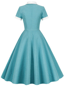 Plaid Tuxedo Collar 1950S Vintage Dress With Pockets