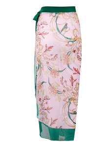Floral Print Retro Style V Neck One Piece With Bathing Suit Wrap Skirt