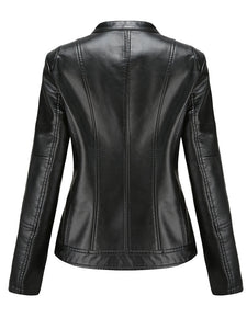 Light Green Long Sleeve PU Leather Motorcycle Jacket For Women