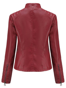 Stand Collar Long Sleeve PU Leather Motorcycle Jacket