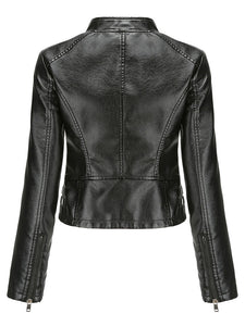 Cool Girl Coat Long Sleeve PU Leather Motorcycle Jacket