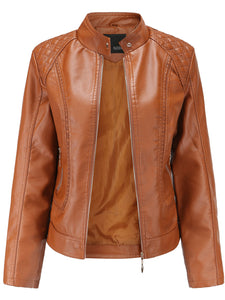 Soft Coat Long Sleeve PU Leather Motorcycle Jacket For Women