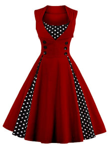 Polka Dot Square Neck Slim Fit Vintage Dress