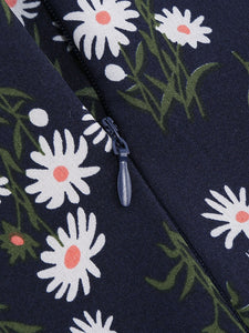 Square Neck Daisy Print Retro 1950S Dress