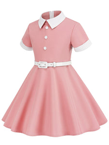 Kids Little Girls' Dress Peter Pan Solid Color Cotton 1950S Vintage Dress, Pink / 8-9 Years