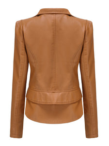 Cool Girl Coat Long Sleeve PU Leather Motorcycle Jacket With Detachable Hem