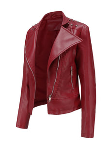 Rivet Long Sleeve PU Leather Motorcycle Jacket